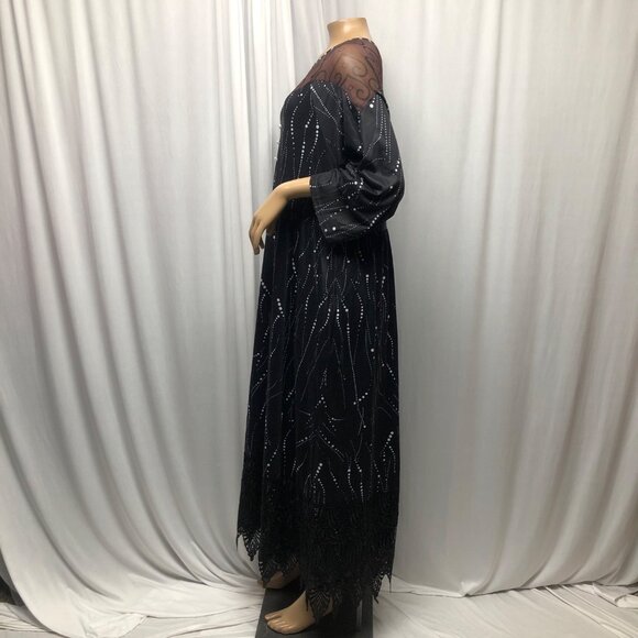 Hekka Black Maxi Dress Sheer Mesh Neckline Lace Hem Witchy Whimsigoth NEW - Picture 4 of 7